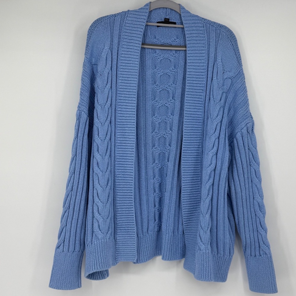 Banana Republic Love Blue Cable Knit Open Cardigan 100% Cotton Women's L